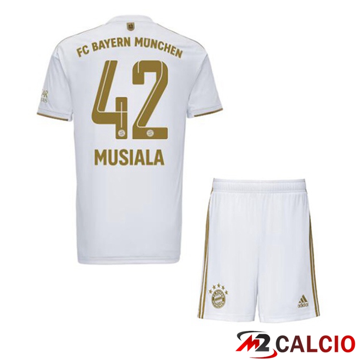 Maglie Calcio Bayern Monaco (Musiala 42) Bambino Seconda Bianco 2022/2023
