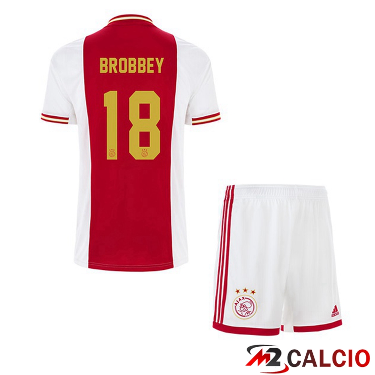 Maglie Calcio AFC Ajax (Brobbey 18) Bambino Prima Bianco Rosso 2022/2023