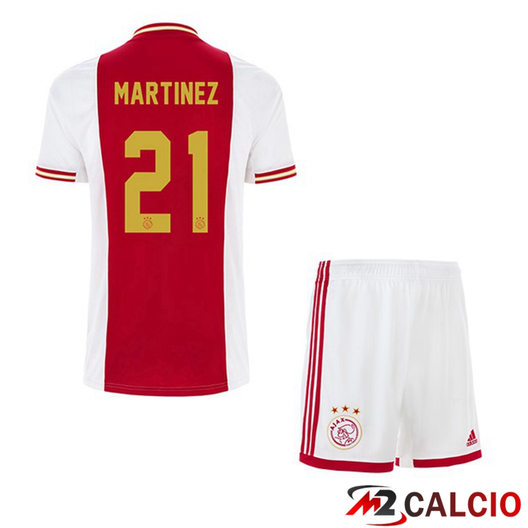 Maglie Calcio AFC Ajax (Martinez 21) Bambino Prima Bianco Rosso 2022/2023