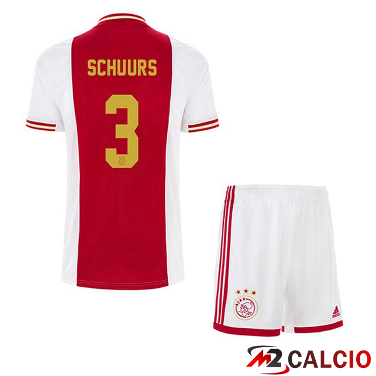 Maglie Calcio AFC Ajax (Schuurs 3) Bambino Prima Bianco Rosso 2022/2023