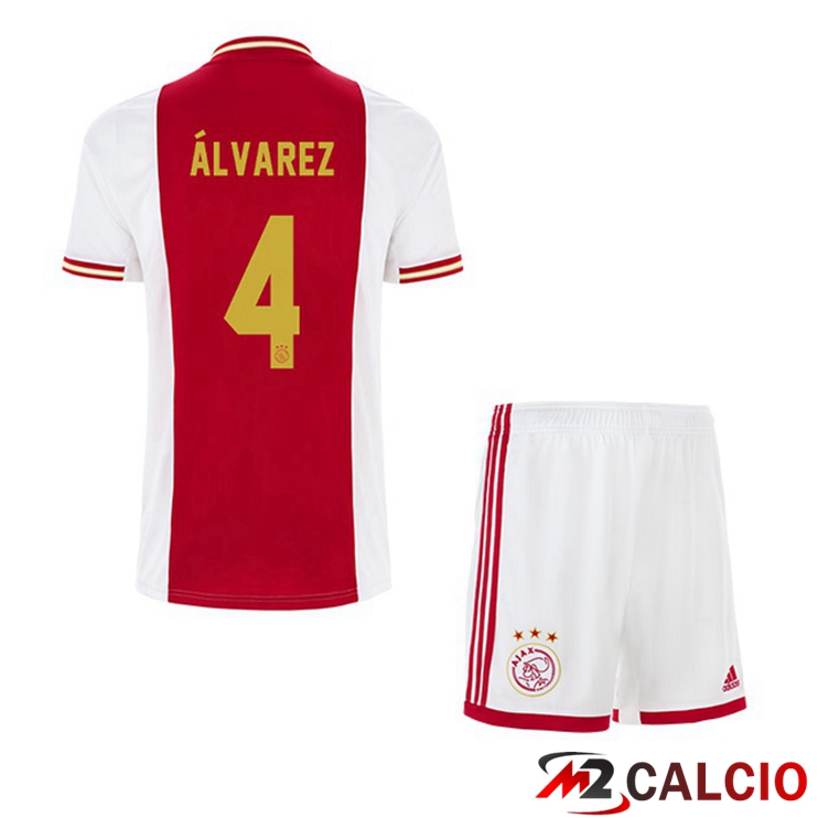 Maglie Calcio AFC Ajax (Álvarez 4) Bambino Prima Bianco Rosso 2022/2023