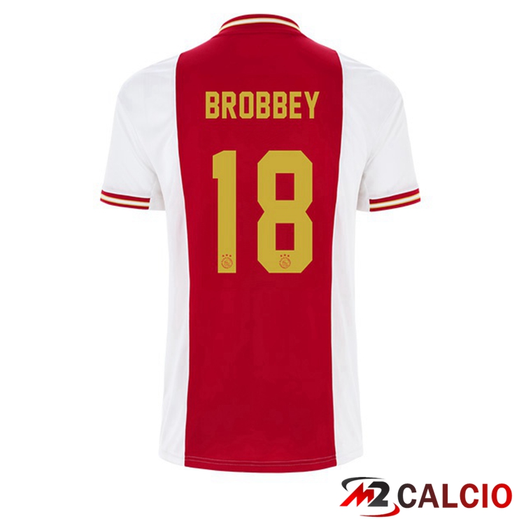 Maglie Calcio AFC Ajax (Brobbey 18) Prima Bianco Rosso 2022/2023