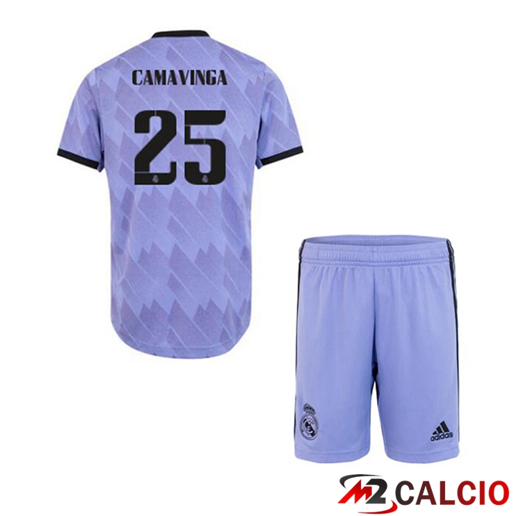 Maglie Calcio Real Madrid (Camavinga 25) Bambino Seconda Porpora 2022/2023