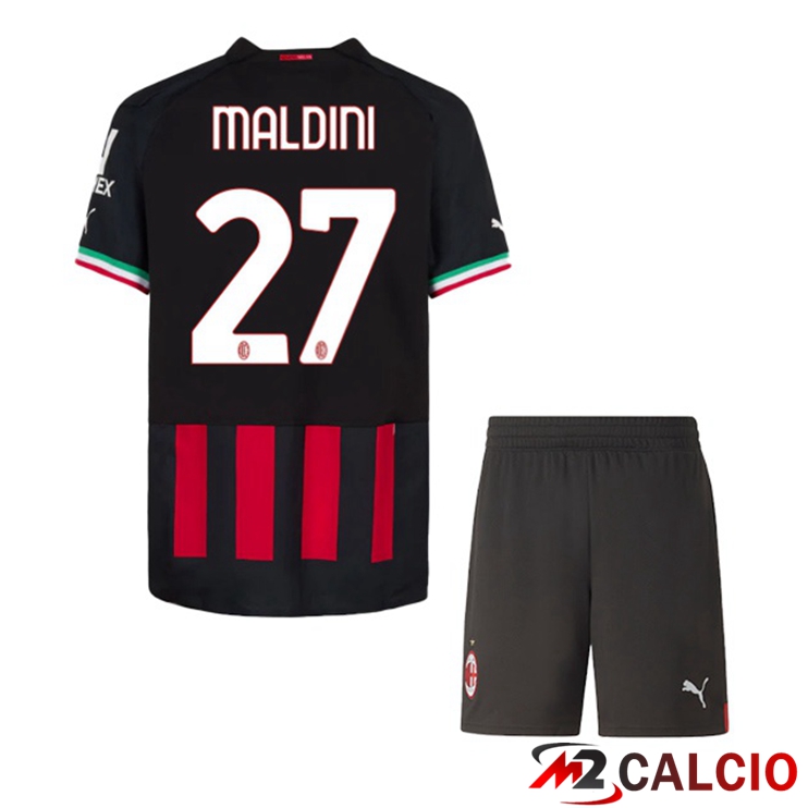 Maglie Calcio AC Milan (MALDINI 27) Bambino Prima Rosso 2022/2023
