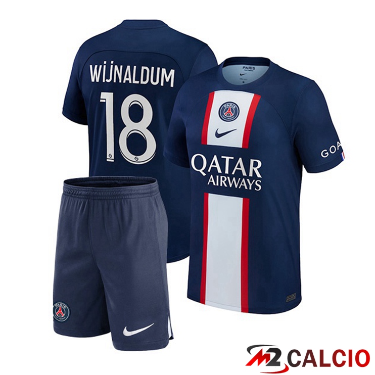 Maglie Calcio Paris PSG (Wijnaldum 18) Bambino Prima Blu Royal 2022/2023