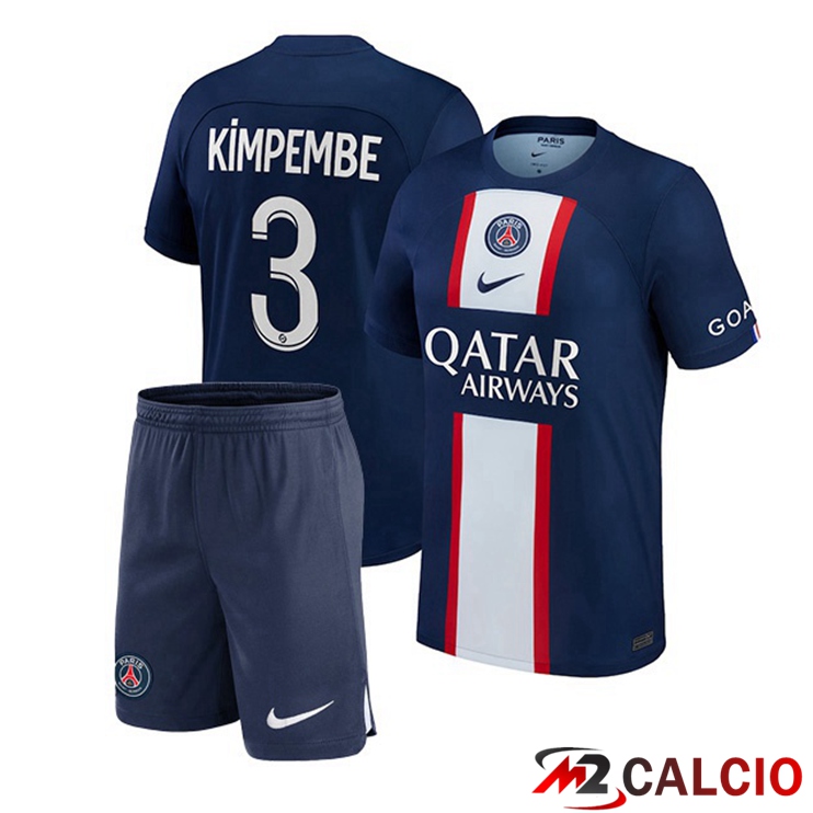 Maglie Calcio Paris PSG (Kimpembe 3) Bambino Prima Blu Royal 2022/2023