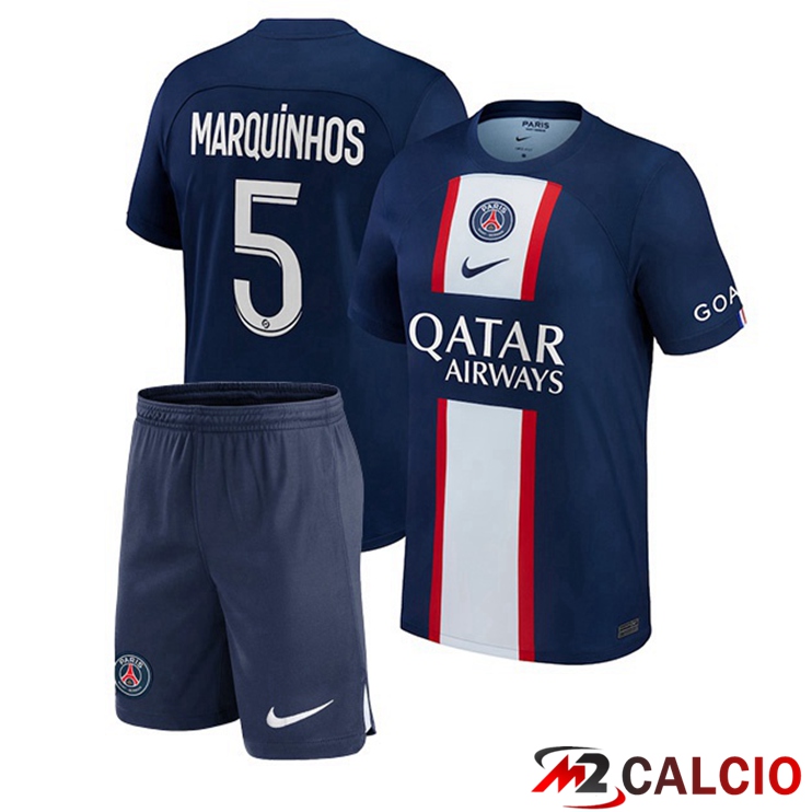 Maglie Calcio Paris PSG (Marquinhos 5) Bambino Prima Blu Royal 2022/2023