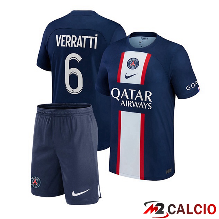 Maglie Calcio Paris PSG (Verratti 6) Bambino Prima Blu Royal 2022/2023