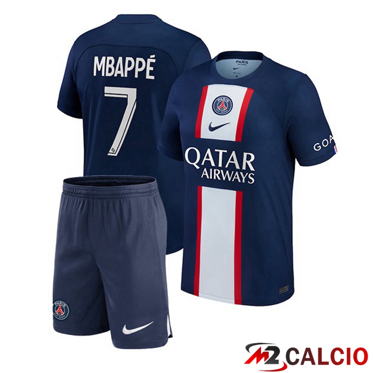 Maglie Calcio Paris PSG (Mbappé 7) Bambino Prima Blu Royal 2022/2023