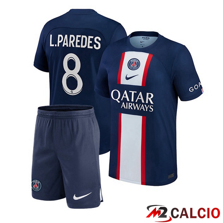Maglie Calcio Paris PSG (L.Paredes 8) Bambino Prima Blu Royal 2022/2023
