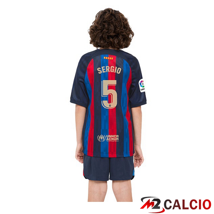 Maglie Calcio FC Barcellona (Sergio 5) Bambino Prima Rosso Blu 2022/2023