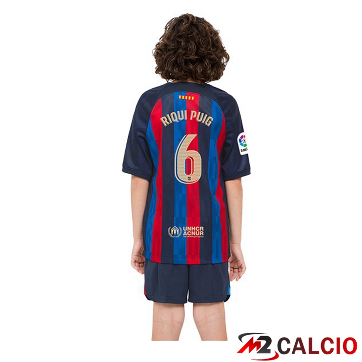 Maglie Calcio FC Barcellona (Riqui Puig 6) Bambino Prima Rosso Blu 2022/2023