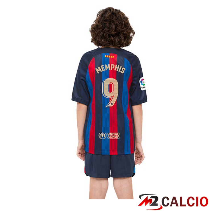 Maglie Calcio FC Barcellona (Memphis 9) Bambino Prima Rosso Blu 2022/2023