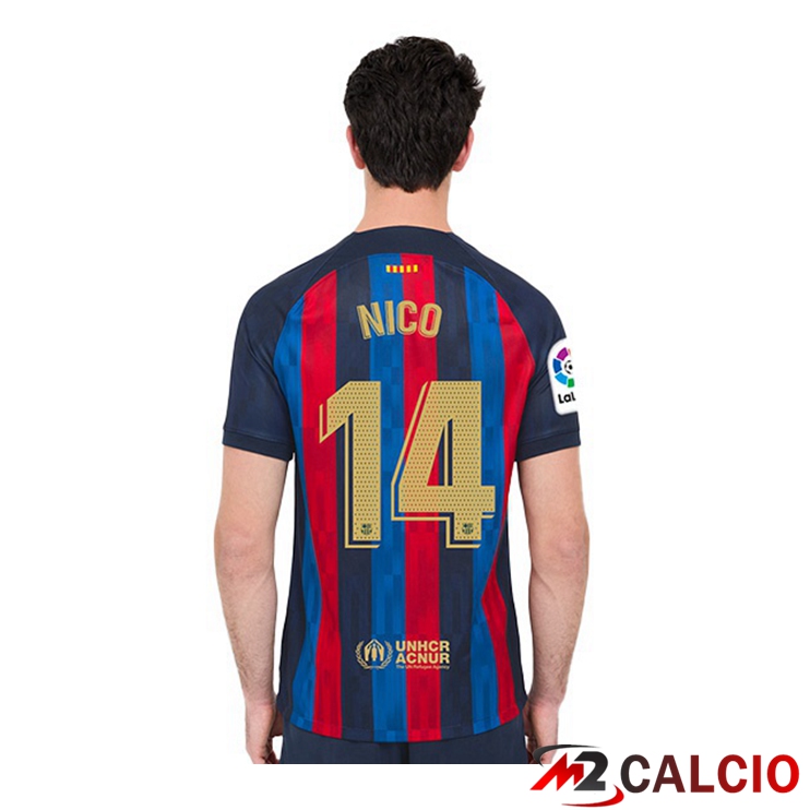 Maglie Calcio FC Barcellona (Nico 14) Prima Rosso Blu 2022/2023