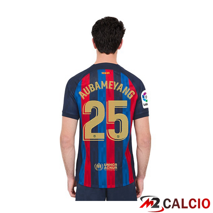 Maglie Calcio FC Barcellona (Aubameyang 25) Prima Rosso Blu 2022/2023