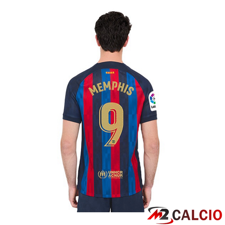 Maglie Calcio FC Barcellona (Memphis 9) Prima Rosso Blu 2022/2023