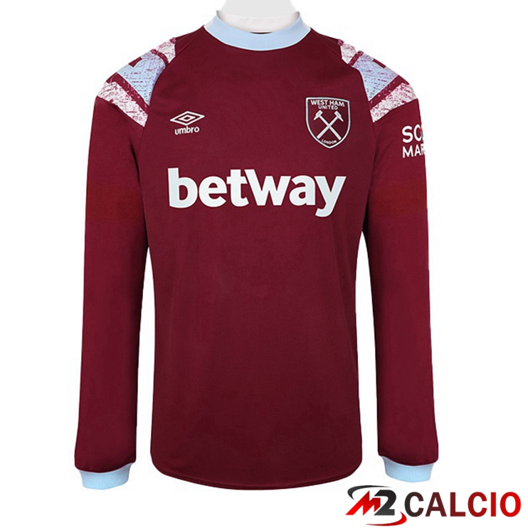 Maglie Calcio West Ham Prima Maniche Lunghe Rosso Bianco 2022/2023