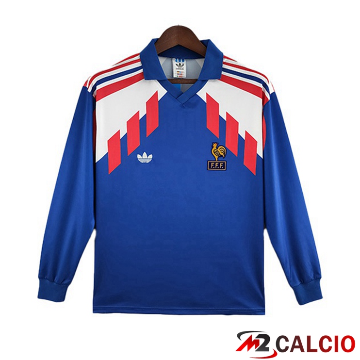 Maglie Calcio Francia Retro Prima Maniche Lunghe Blu 1988-1990