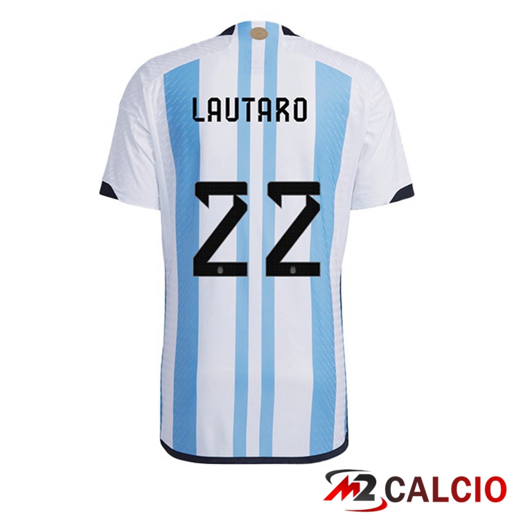 Maglie Calcio Argentina (LAUTARO 22) Prima Blu Bianco Coppa Del Mondo 2022
