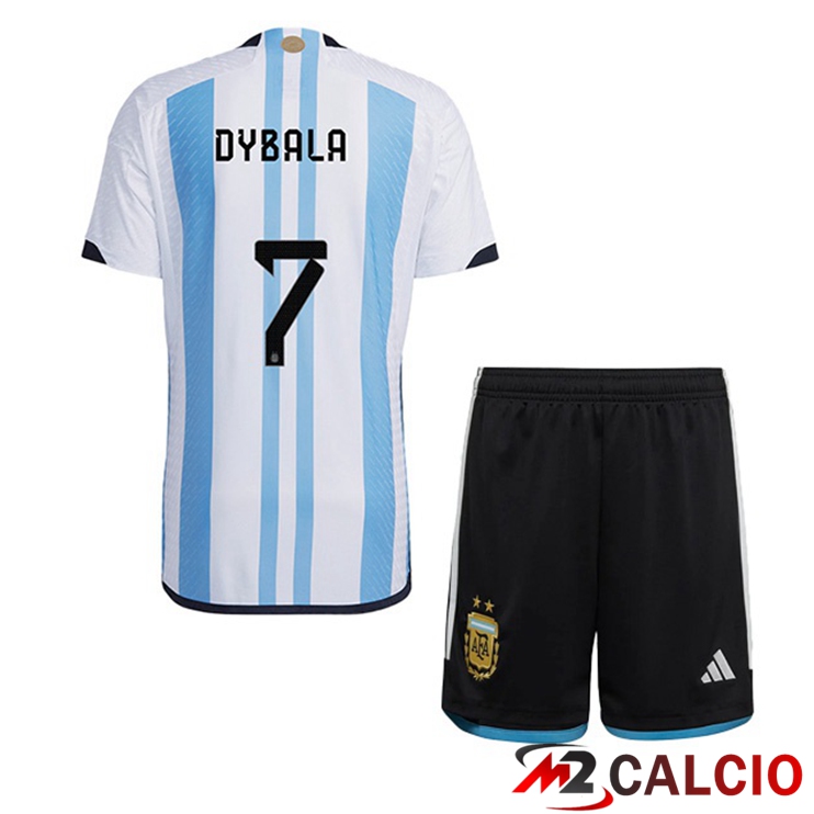 Maglie Calcio Argentina (DYBALA 7) Bambino Prima Blu Bianco Coppa Del Mondo 2022