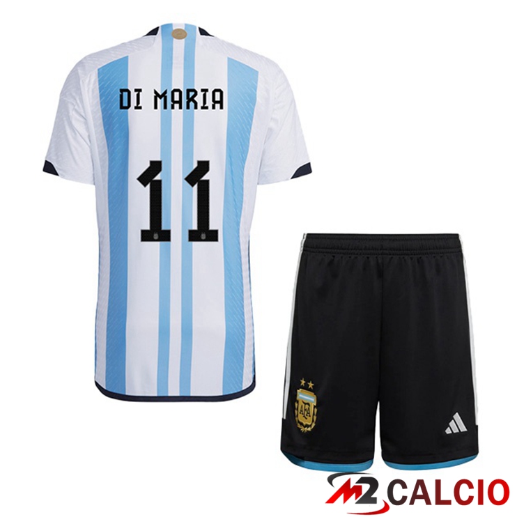 Maglie Calcio Argentina (DI MARIA 11) Bambino Prima Blu Bianco Coppa Del Mondo 2022