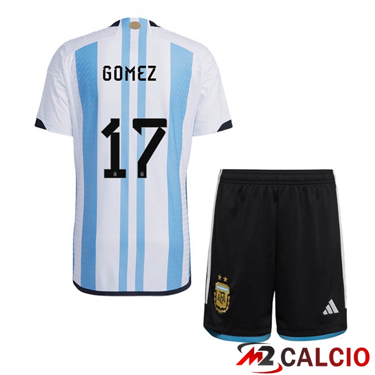 Maglie Calcio Argentina (GOMEZ 17) Bambino Prima Blu Bianco Coppa Del Mondo 2022