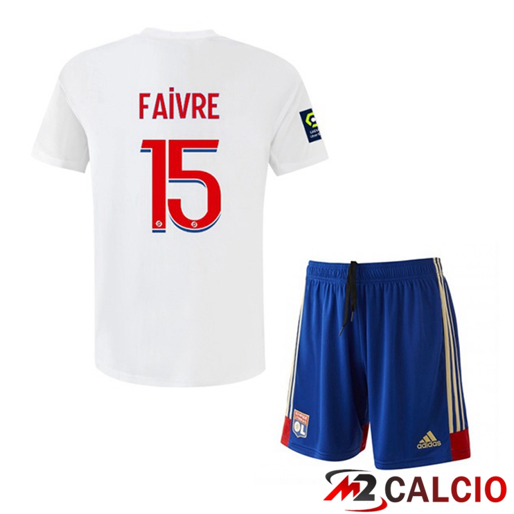 Maglie Calcio Lyon OL (FAIVRE 15) Bambino Prima Bianco 2022/2023