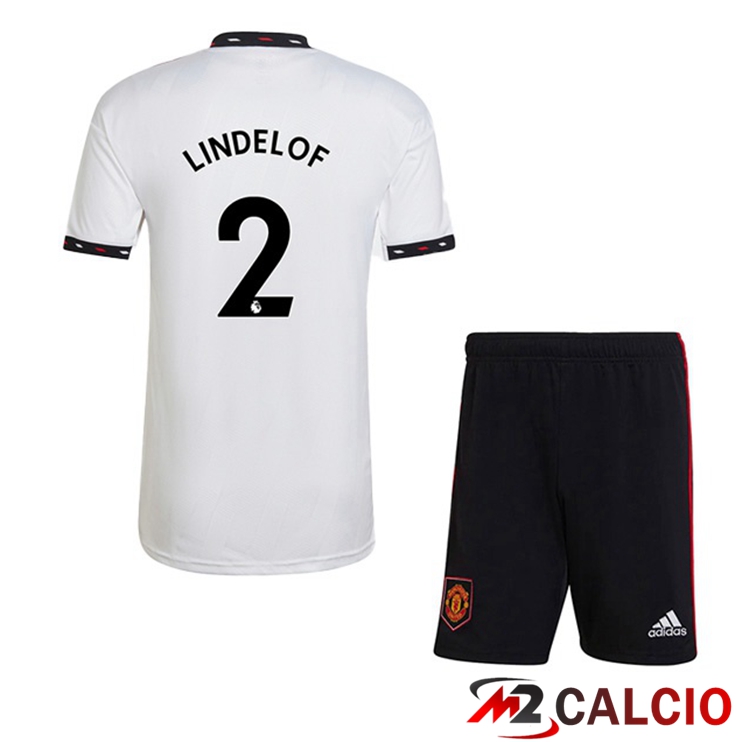Maglie Calcio Manchester United (LINDELOF 2) Bambino Seconda Bianco 2022/2023