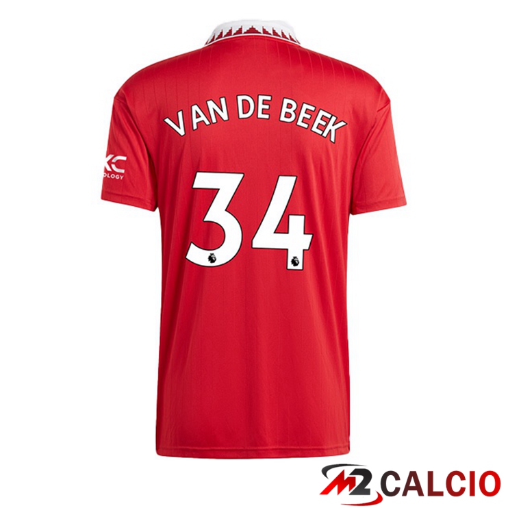 Maglie Calcio Manchester United (VAN DE BEEK 34) Prima Rosso 2022/2023