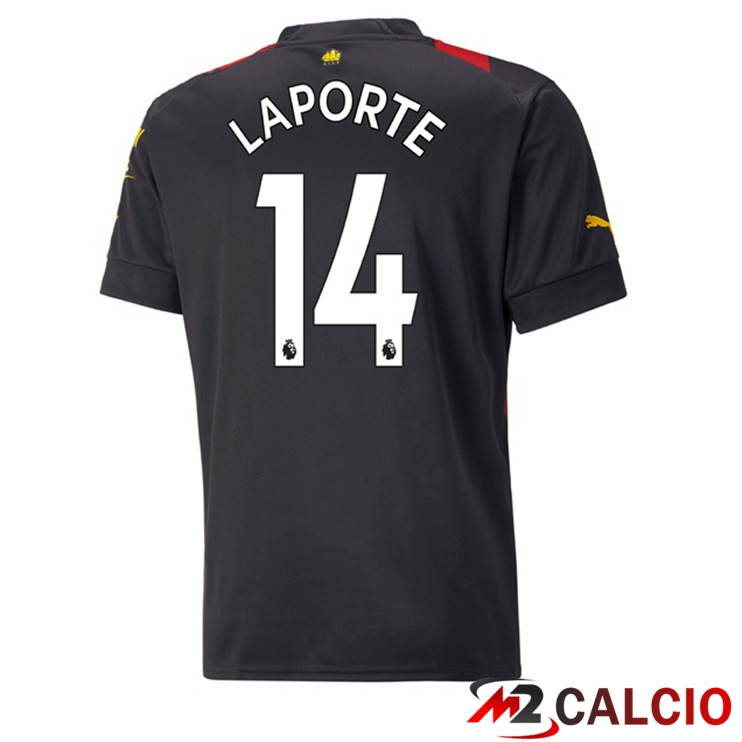 Maglie Calcio Manchester City (Aymeric Laporte 14) Seconda Rosso Nero 2022/2023