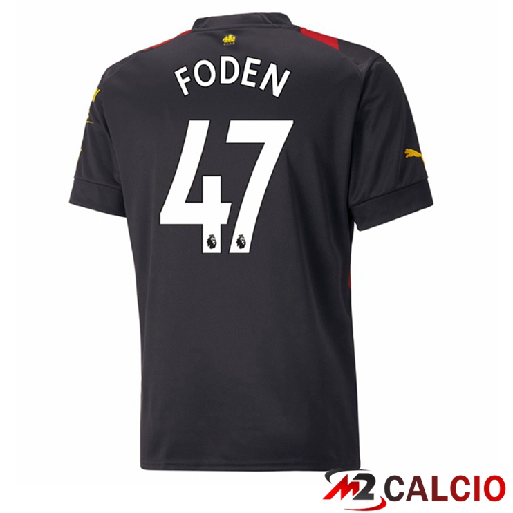 Maglie Calcio Manchester City (Phil Foden 47) Seconda Rosso Nero 2022/2023