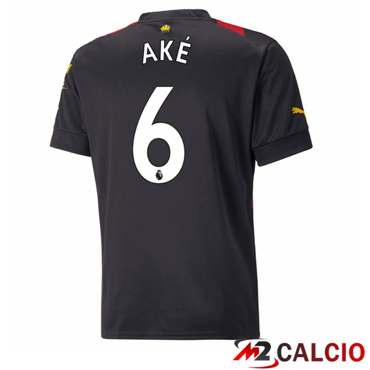 Maglie Calcio Manchester City (Nathan Ake 6) Seconda Rosso Nero 2022/2023