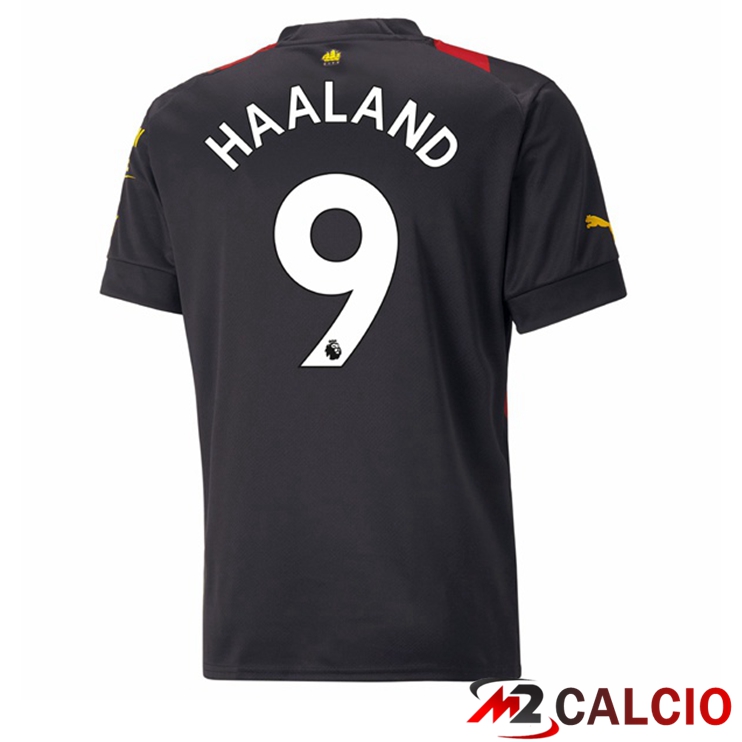Maglie Calcio Manchester City (Erling Haaland 9) Seconda Rosso Nero 2022/2023