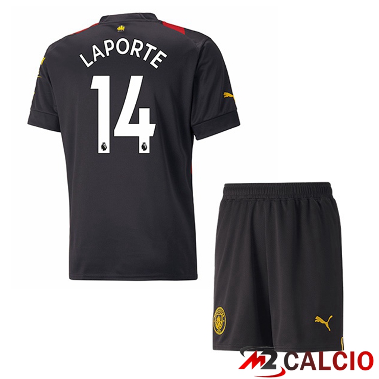Maglie Calcio Manchester City (Aymeric Laporte 14) Bambino Seconda Rosso Nero 2022/2023