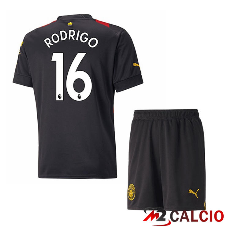 Maglie Calcio Manchester City (Rodrigo 16) Bambino Seconda Rosso Nero 2022/2023