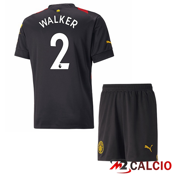 Maglie Calcio Manchester City (Kyle Walker 2) Bambino Seconda Rosso Nero 2022/2023