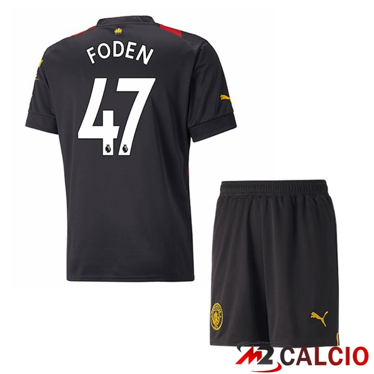 Maglie Calcio Manchester City (Phil Foden 47) Bambino Seconda Rosso Nero 2022/2023
