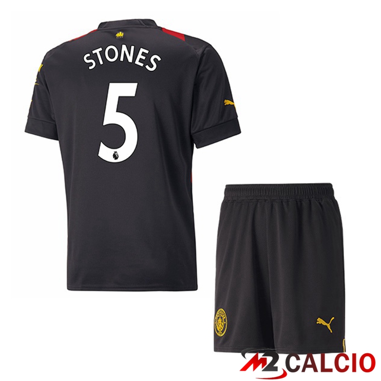 Maglie Calcio Manchester City (John Stones 5) Bambino Seconda Rosso Nero 2022/2023