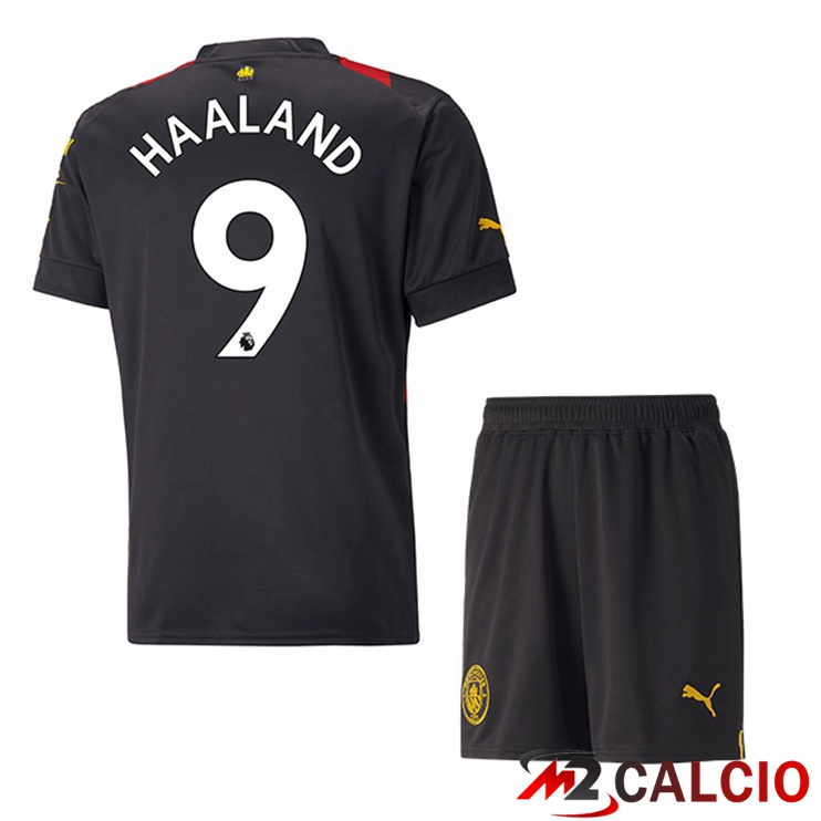Maglie Calcio Manchester City (Erling Haaland 9) Bambino Seconda Rosso Nero 2022/2023