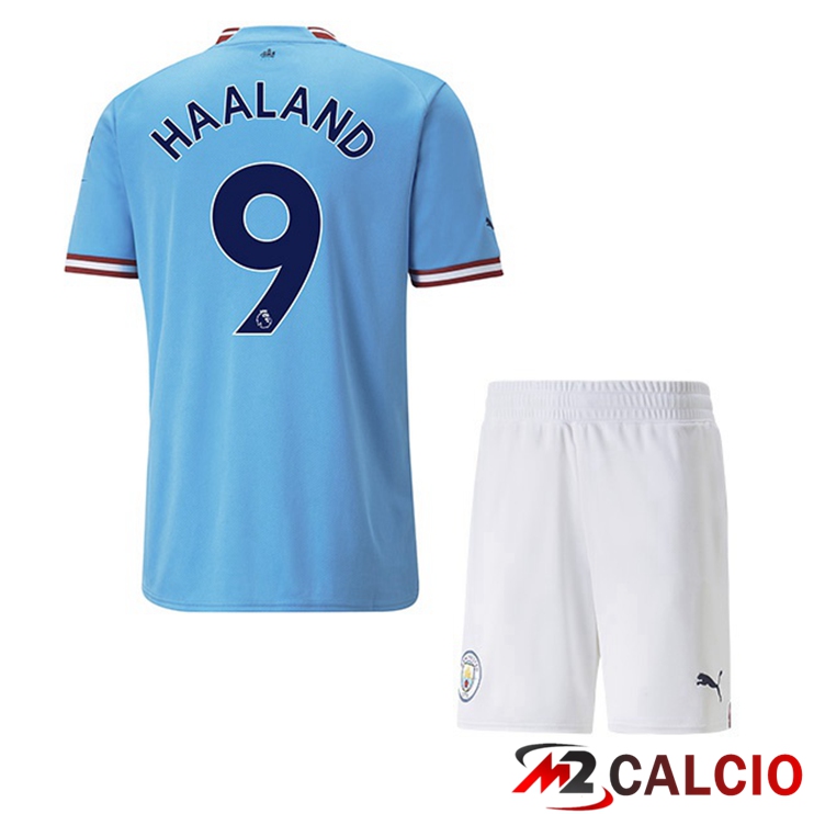 Maglie Calcio Manchester City (Erling Haaland 9) Bambino Prima Blu 2022/2023