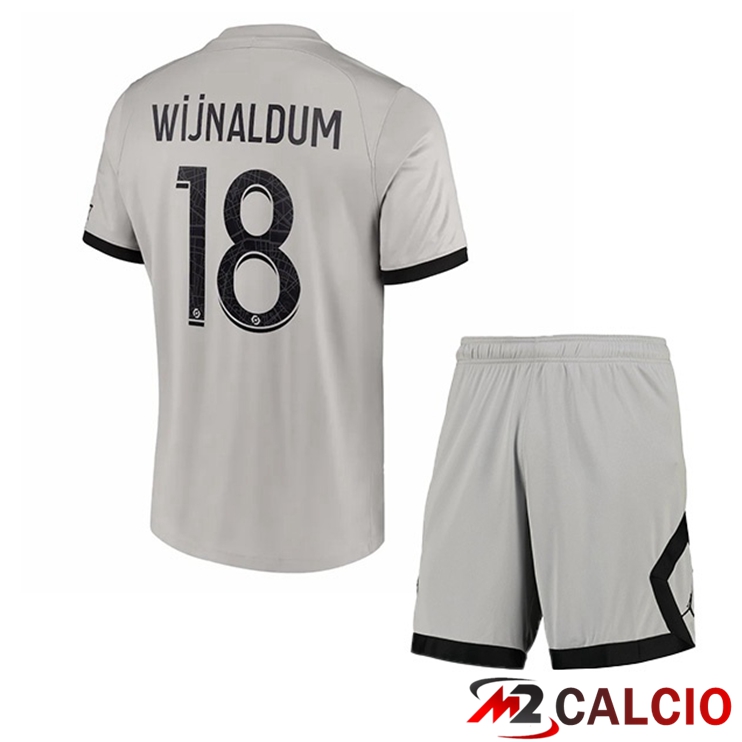 Maglie Calcio Paris PSG (Wijnaldum 18) Bambino Seconda Grigio 2022/2023