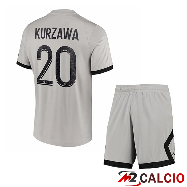 Maglie Calcio Paris PSG (Kurzawa 20) Bambino Seconda Grigio 2022/2023