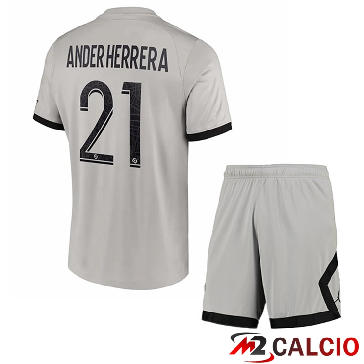 Maglie Calcio Paris PSG (Ander Herrera 21) Bambino Seconda Grigio 2022/2023
