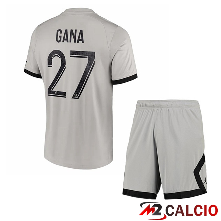 Maglie Calcio Paris PSG (Gana 27) Bambino Seconda Grigio 2022/2023