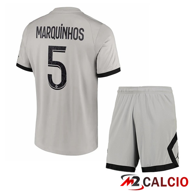 Maglie Calcio Paris PSG (Marquinhos 5) Bambino Seconda Grigio 2022/2023