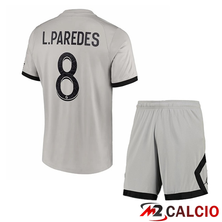 Maglie Calcio Paris PSG (L.Paredes 8) Bambino Seconda Grigio 2022/2023