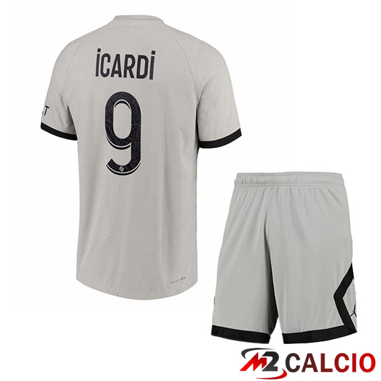 Maglie Calcio Paris PSG (Icardi 9) Bambino Seconda Grigio 2022/2023