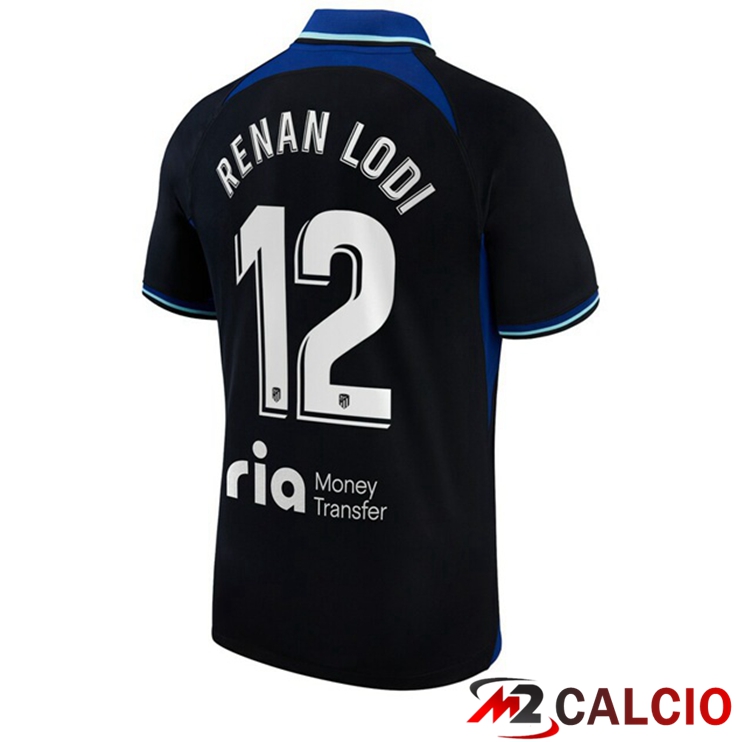 Maglie Calcio Atletico Madrid (Renan Lodi 12) Seconda Nero 2022/2023