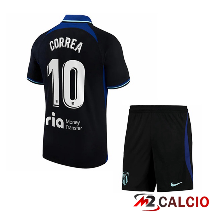 Maglie Calcio Atletico Madrid (Correa 10) Bambino Seconda Nero 2022/2023
