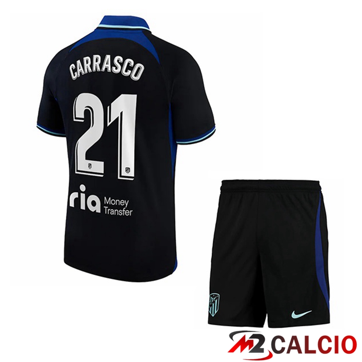 Maglie Calcio Atletico Madrid (Carrasco 21) Bambino Seconda Nero 2022/2023